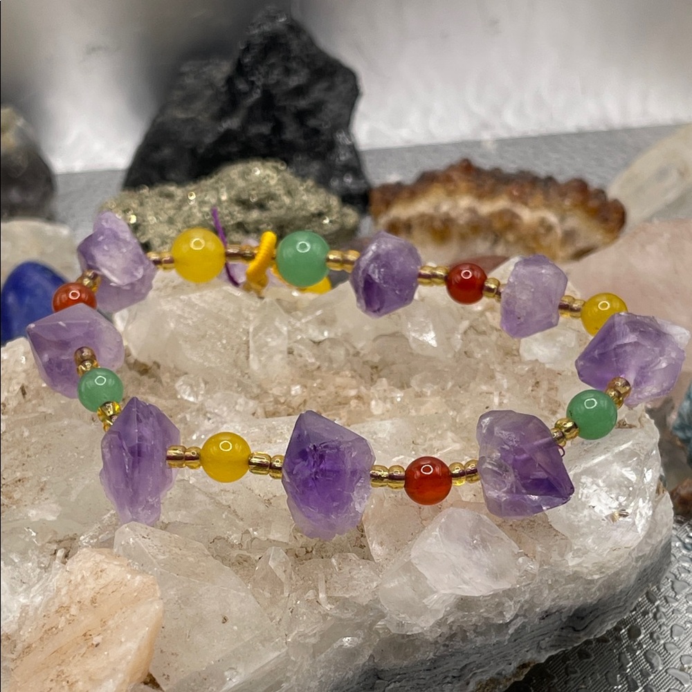 3.19.26-9 Colorful Gemstone Amethyst Decompression Reiki Beaded Bracelet